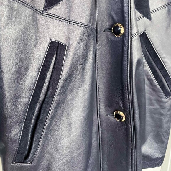 Vintage Black Leather Trench Coat: Oversized 80s/90s Patchwork Jacket (M-2XL) - Picture 6 of 9